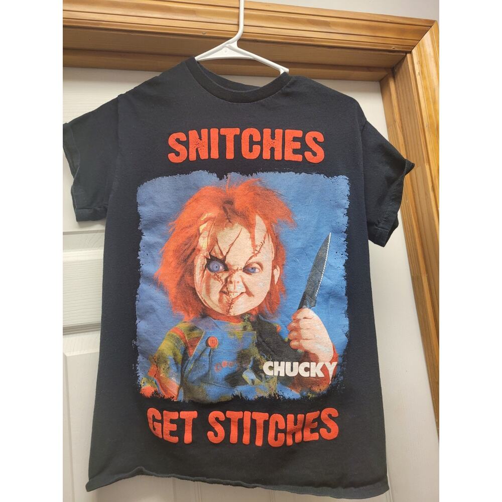Chucky "Snitches Get Stitches" T-Shirt SMALL Black SS Child's Play